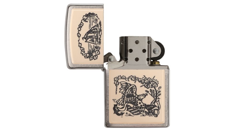 Zippo Ivory Scrimshaw Liberty Eagle Chrome Pocket Lighter, 29517