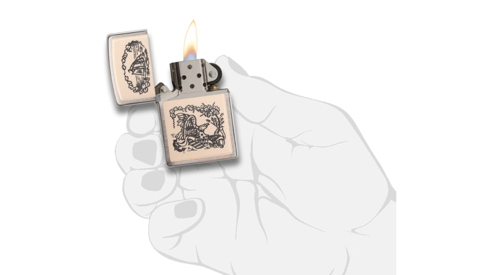 Zippo Ivory Scrimshaw Liberty Eagle Chrome Pocket Lighter, 29517