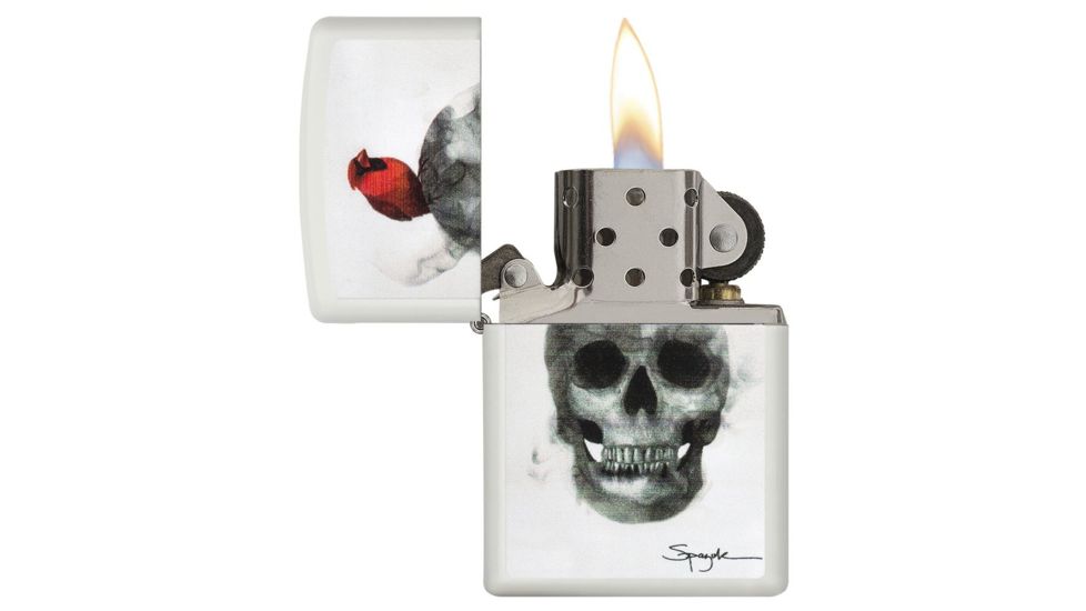 Zippo Spazuk Skull Design Matte Pocket Lighter, White, 29644