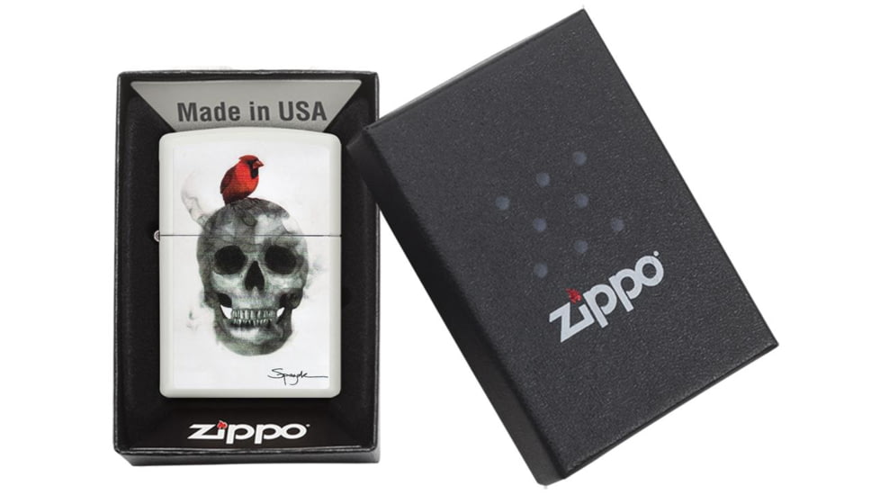 Zippo Spazuk Skull Design Matte Pocket Lighter, White, 29644