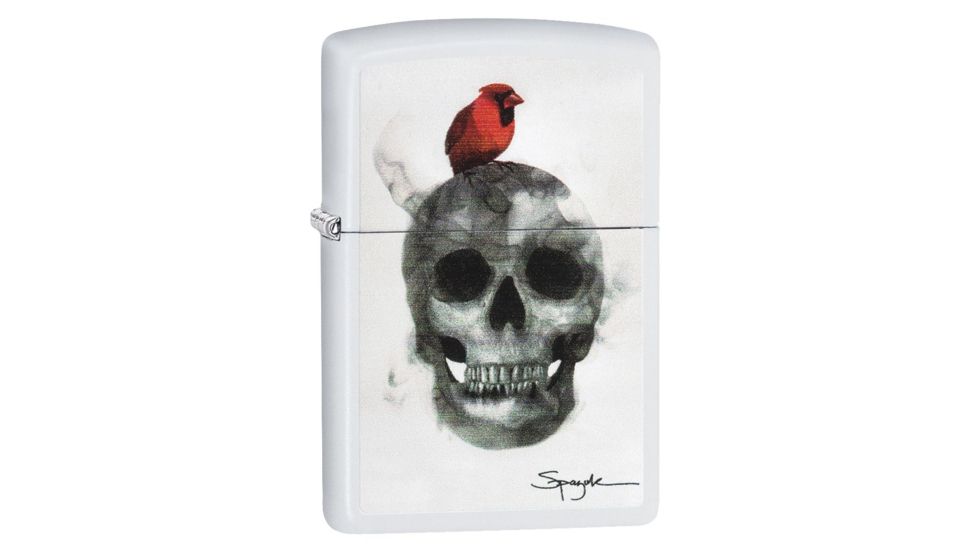 Zippo Spazuk Skull Design Matte Pocket Lighter, White, 29644