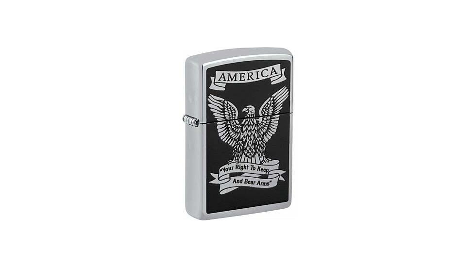 Zippo Black and White Americana Lighter, Right to Bear Arms, Chrome, 29290000023