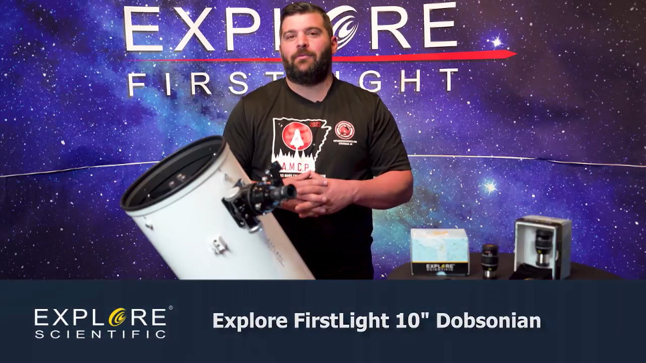 opplanet explore scientific firstlight 10in solid tube dobsonian video