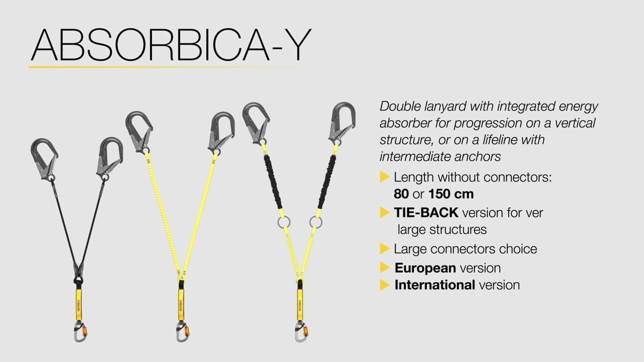 opplanet petzl absorbica y double lanyard with integrated energy absorber video